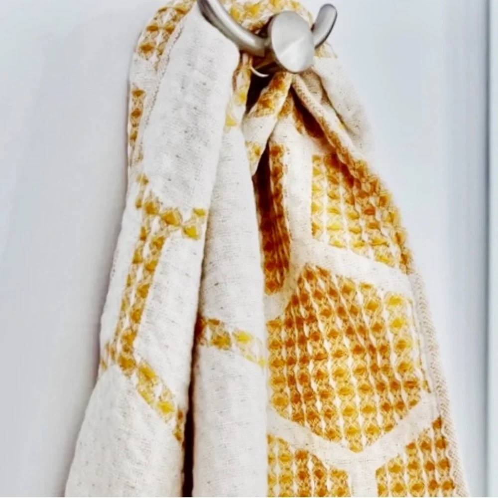Hand Towel Modern Loom Weave Cheerful Yellow + Cream 2 Side Kitchen or Bathroom